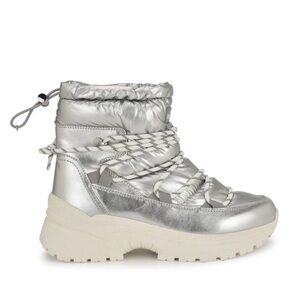 Nine West Dyme Lug Sole Casual Booties Silver Lace Up Ankle Boots Sz 6.5 Y2K NEW
